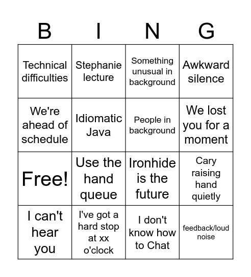 Online Meeting Bingo Card