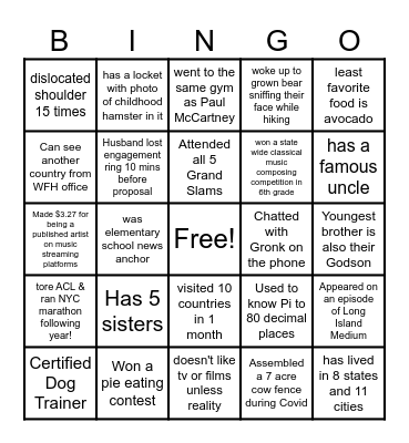 NYC Revenue Bingo Card