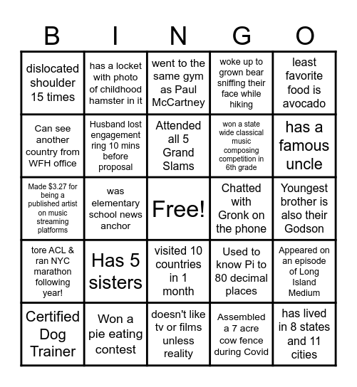 NYC Revenue Bingo Card