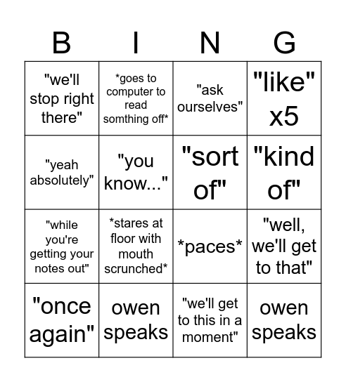 government bingo Card