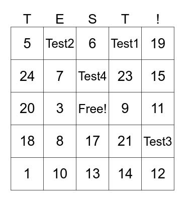 Test Bingo Card