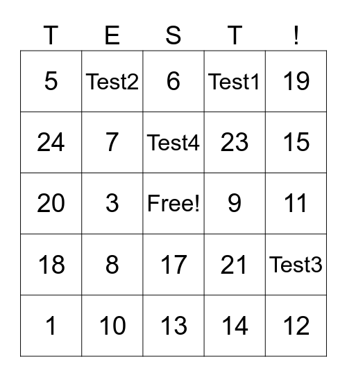 Test Bingo Card