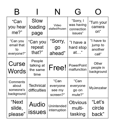 Conference Call Bingo Card