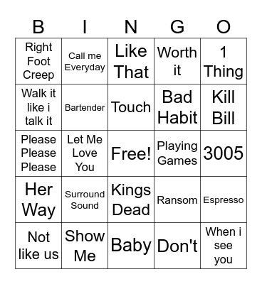 Hit Songs Bingo Card