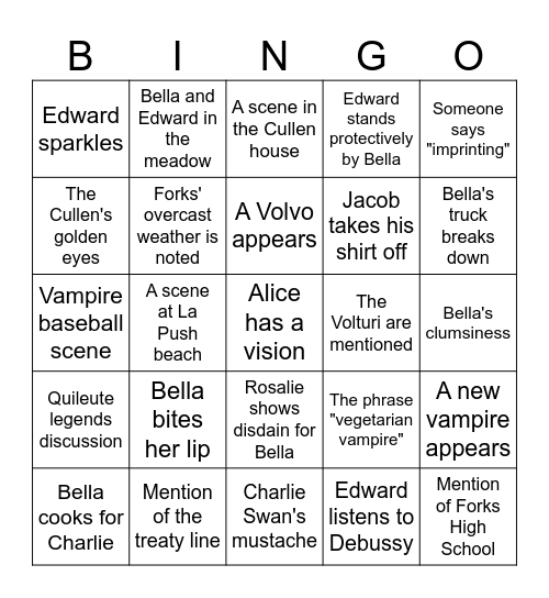 Twilight Bingo Card