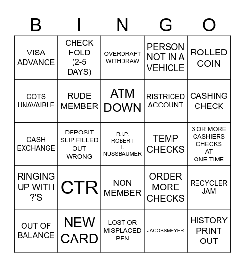 BINGO - DRIVE UP Bingo Card