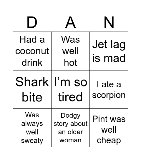 Dan Bingo Card