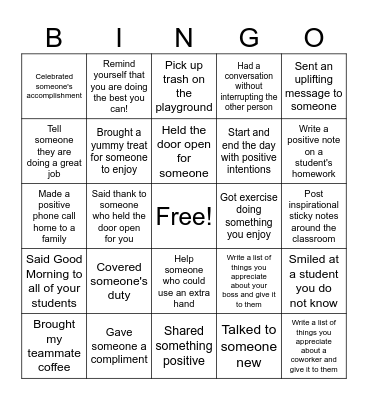 Kindness Bingo Card