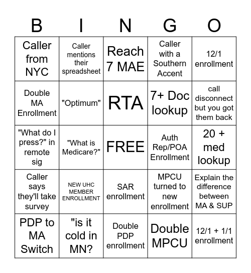 DTC MONDAY BINGO! Bingo Card