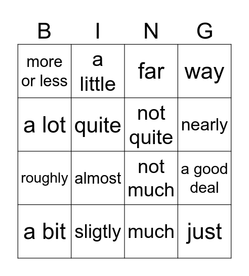 Modifying Comparatives Bingo Card