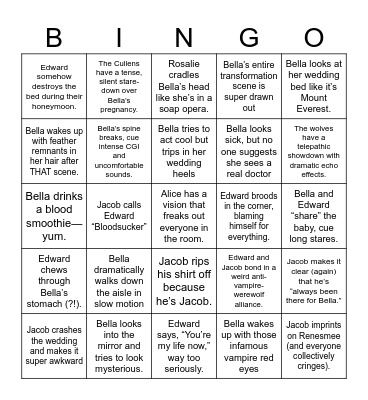 Breaking Dawn Part 1 Bingo Card