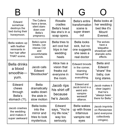 Breaking Dawn Part 1 Bingo Card