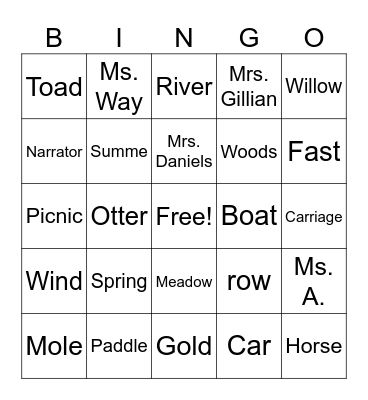 The Wind and Willows Bingo Card