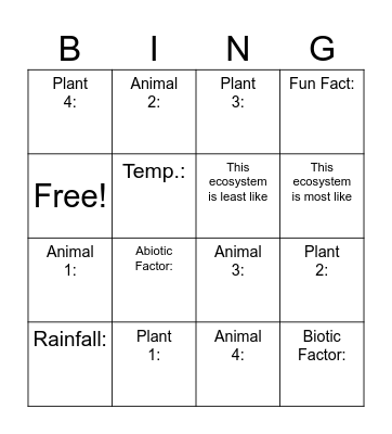 Biome Bingo Card