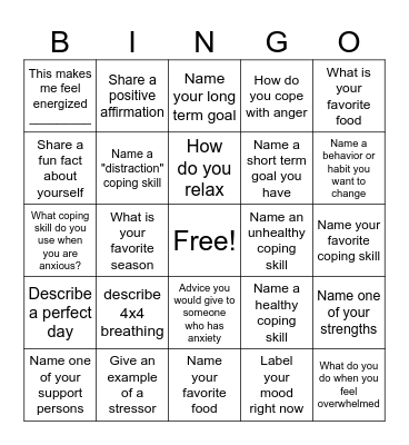 COPING BINGO Card