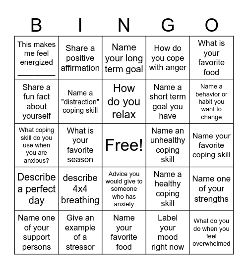 COPING BINGO Card