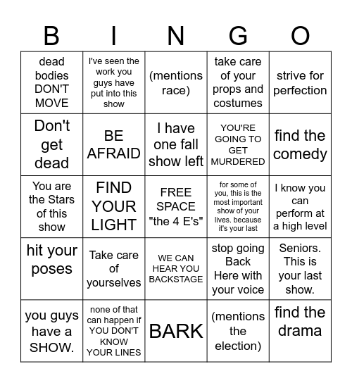 Doc Speech Bingo Card