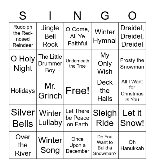 December All Hands Bingo Card