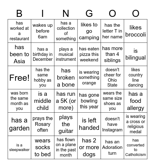 Mother Daughter Mingle Bingo Card