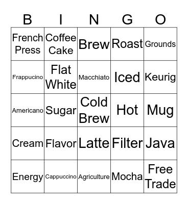 Coffee Bingo Card