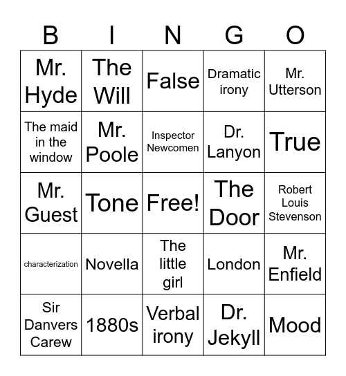 Dr. Jekyll Review Bingo Card