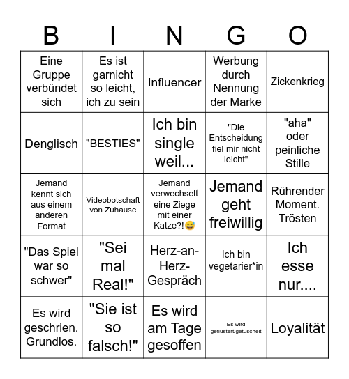 TRASH TV BINGO Card