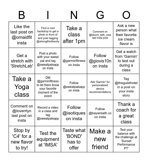 STRENGTH IN THE CITY festival BINGO - complete a BINGO for a prize. Redeem your prize at the STRENGTH IN THE CITY table Bingo Card