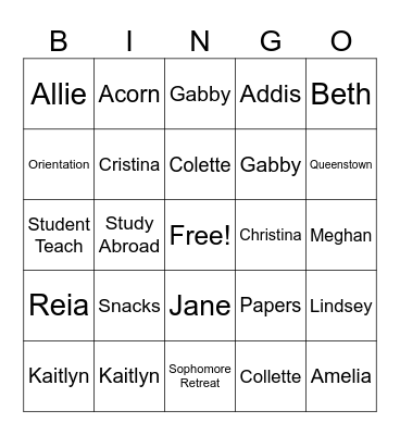 Senior Celebration Bingo Card