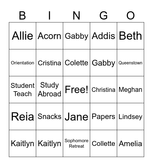 Senior Celebration Bingo Card