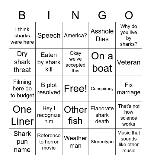 Sharknado Bingo Card