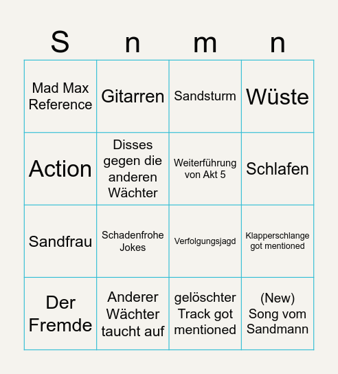 Sandmann Bingo Card