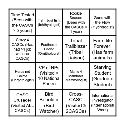 CASC Scavenger Hunt Bingo Card