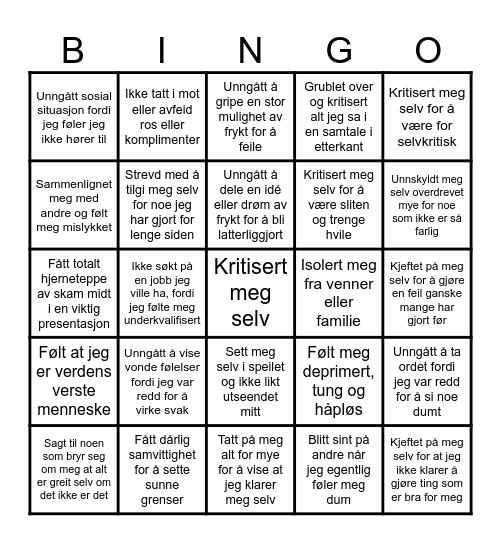 SELVKRITISK BINGO Card