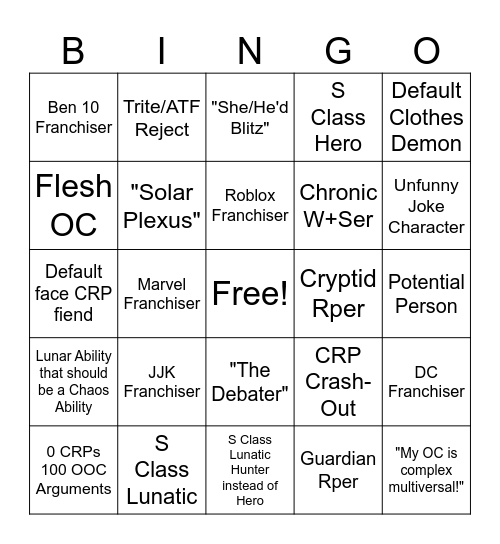 Lunar Will Bingo Card