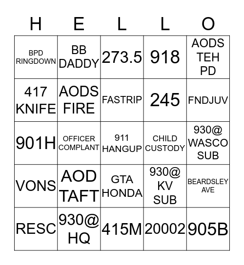 DISPATCH BINGO Card