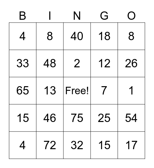 Family Time Bingo Card