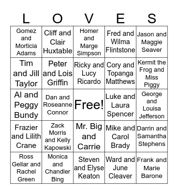 Famous TV Couples Bingo Card