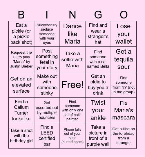 Maria’s 21st BINGO Card