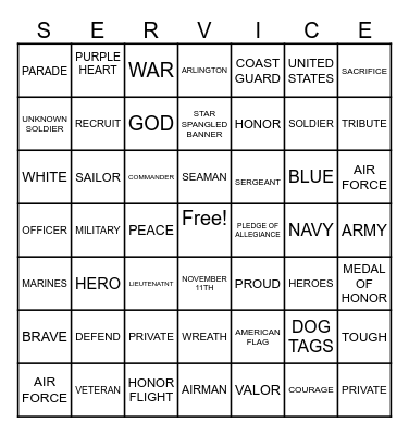 VETERANS DAY 2024 Bingo Card