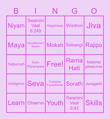 Observe and Learn Bingo Card