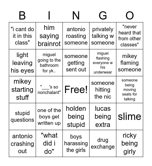 5th per goofy ahh Bingo Card