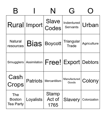 Vocab Bingo Card