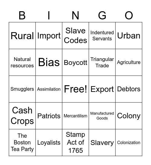 Vocab Bingo Card