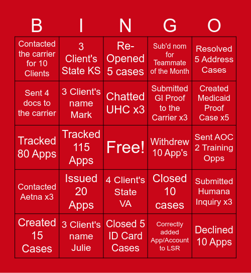 AEP Bingo Card