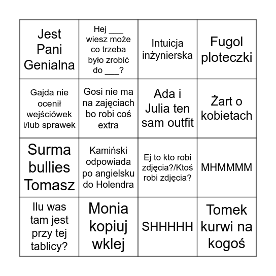 Semestr 5 Bingo Card