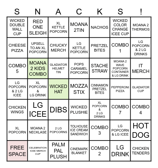 CONCESSION BINGO! Bingo Card