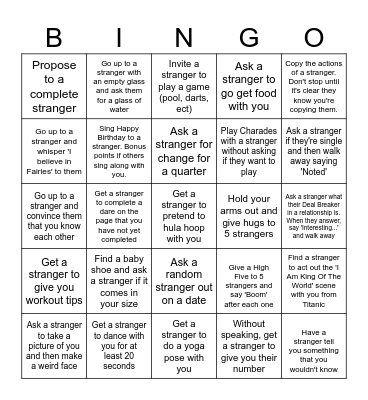 Connect With A Stranger Bingo Card