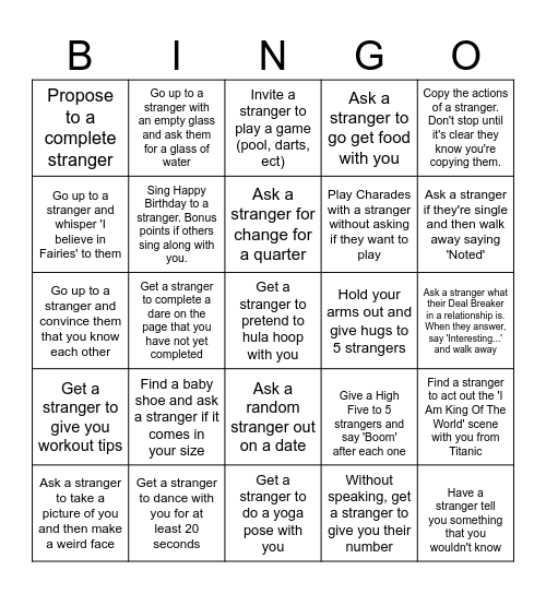 Connect With A Stranger Bingo Card