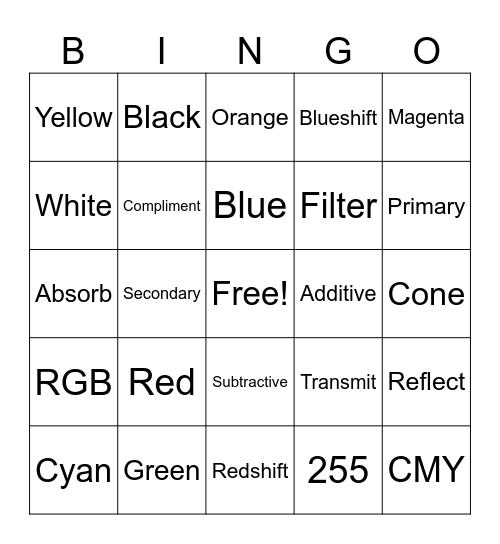 Color Algebra! Bingo Card