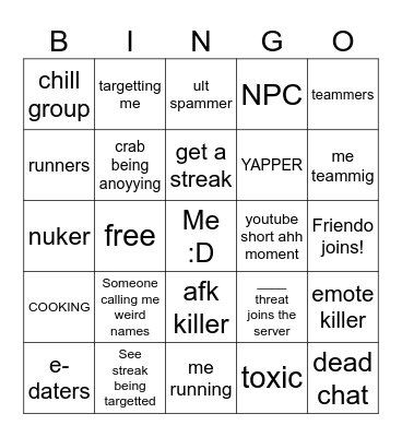 TSB blackout bingo Card